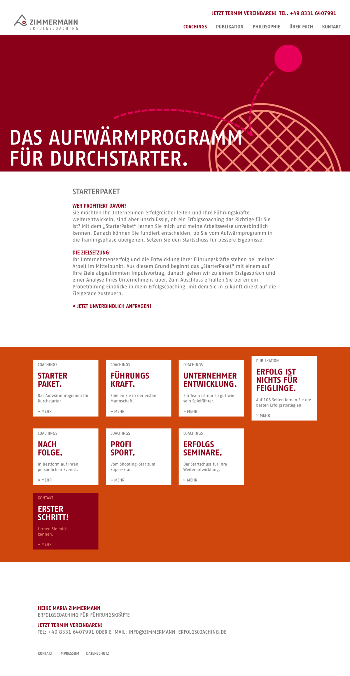 Zimmermann Erfolgscoaching Website Screenshot.